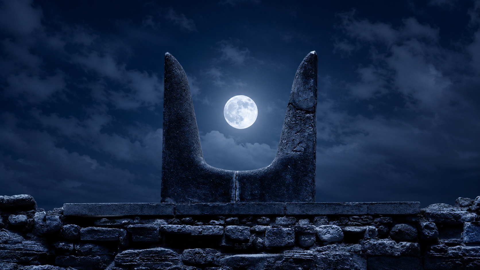 Full moon rising between the Minoan Horns of Consecration, Crete